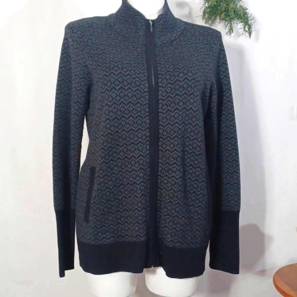 ASPEN SWEATER ZIPPER FRONT SIZE 1X in a beautiful black and gray polyestercotton